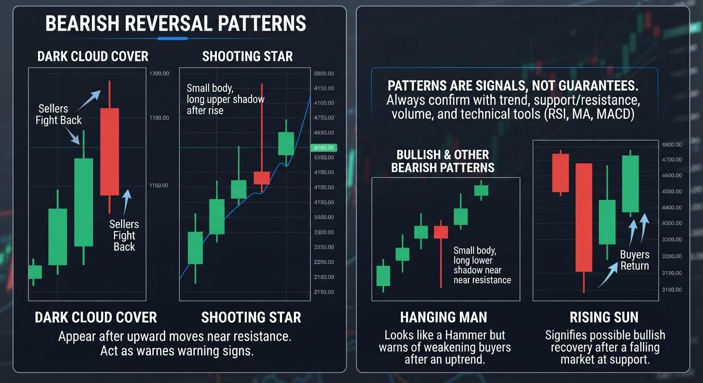 Master Dark Cloud Cover, Shooting Star, Hanging Man, and Rising Sun Patterns