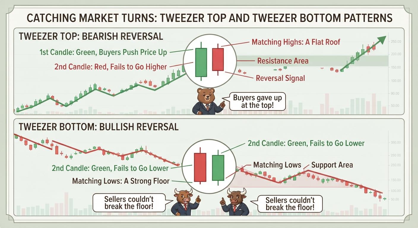 Tweezer Top and Tweezer Bottom Candlestick Patterns