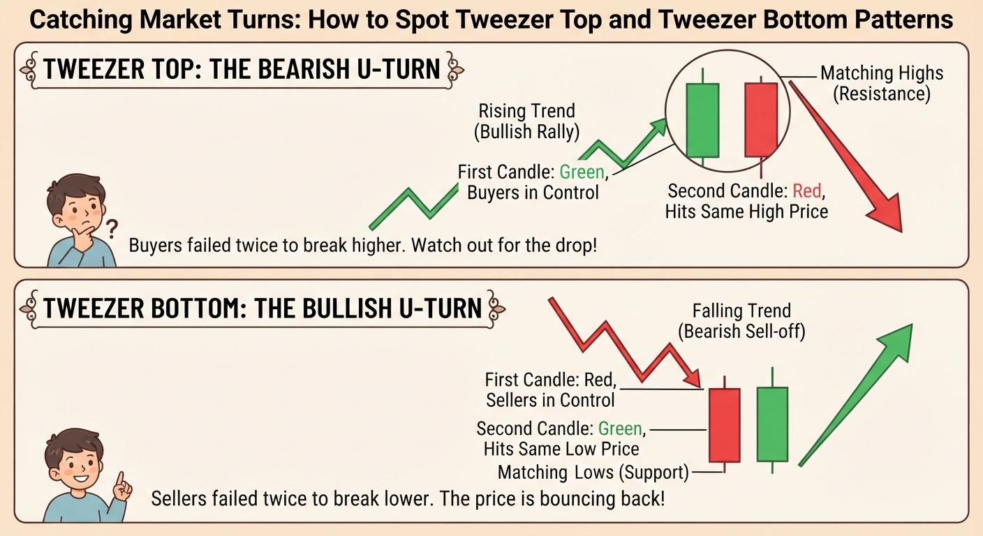 Tweezer Top and Tweezer Bottom Candlestick Patterns