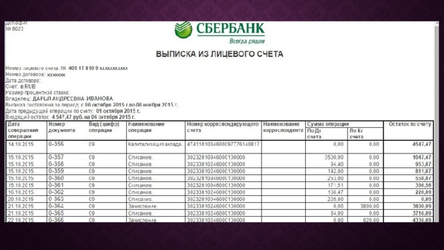 Образец банковской выписки из расчетного счета